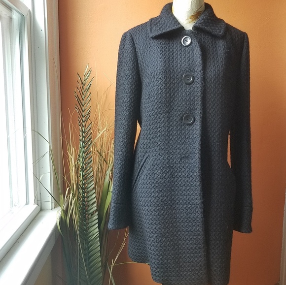 Ann Taylor Black Wool Textured Winter Coat Dressy - Picture 2 of 7